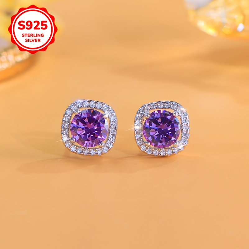 Women's Square Candy Shaped Zirconia 925 Sterling Silver Stud Earrings